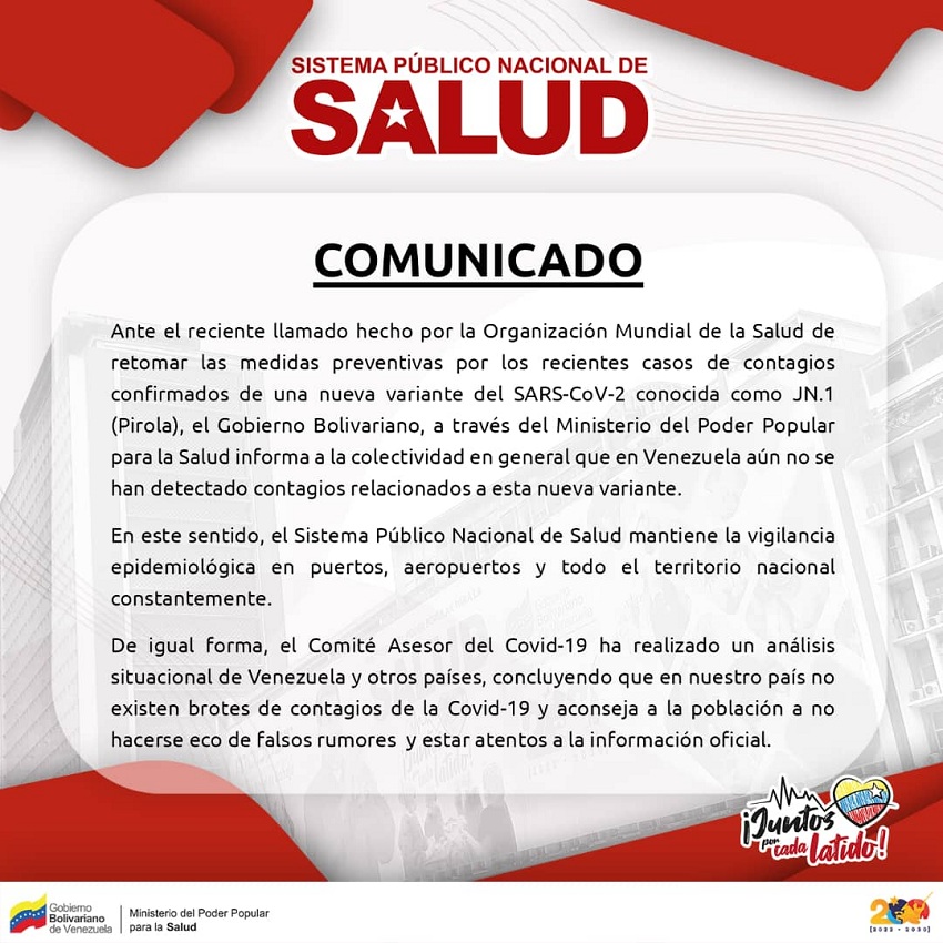 Min. Salud: En Venezuela aún no se han detectado contagios relacionados a la variante de la Covid-19 conocida como «Pirola»