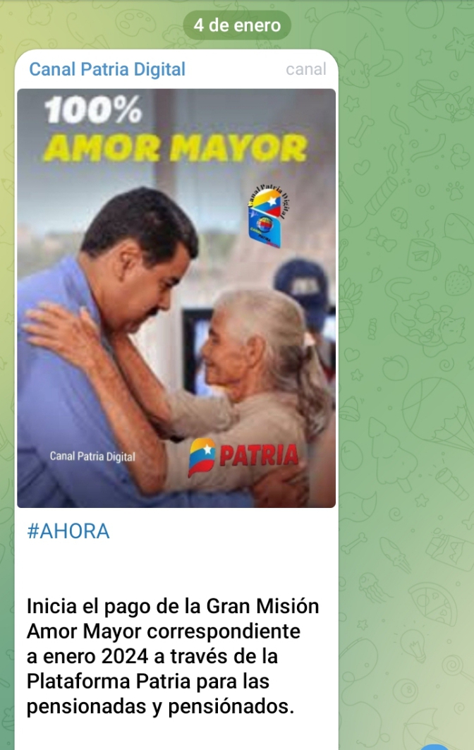 Inició el pago de la Gran Misión Amor Mayor correspondiente a enero 2024