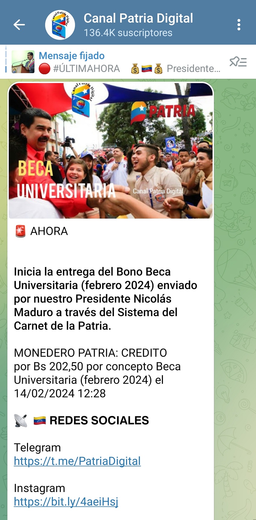 Conozca el monto asignado: Pagan el bono «Beca Universitaria» de febrero por el Carnet de la Patria