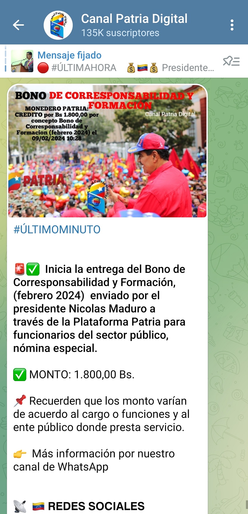 Pagan bono de "Corresponsabilidad y Formación" por US$ 49