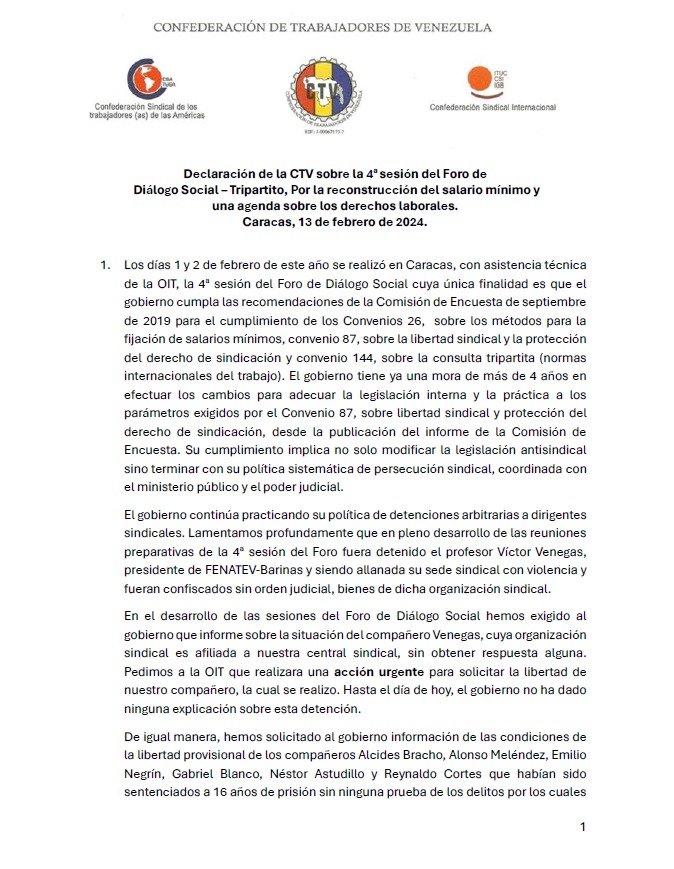 Foro tripartito acordó método para fijar salario mínimo y un cronograma de incremento