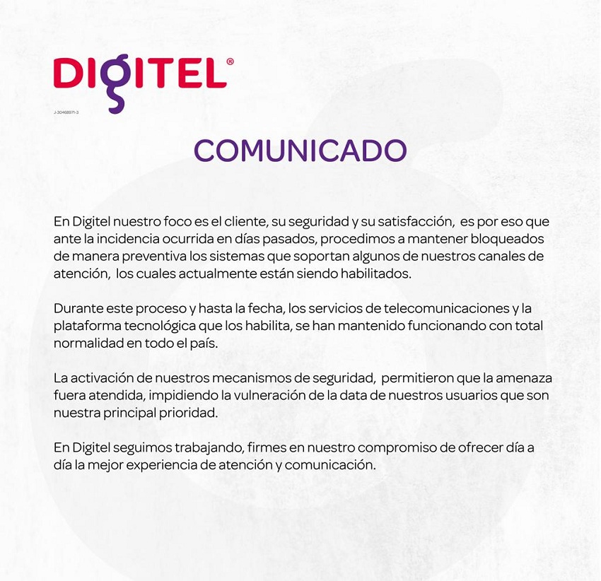 #Dato: Canales de atención de Digitel están siendo habilitados actualmente (+comunicado)