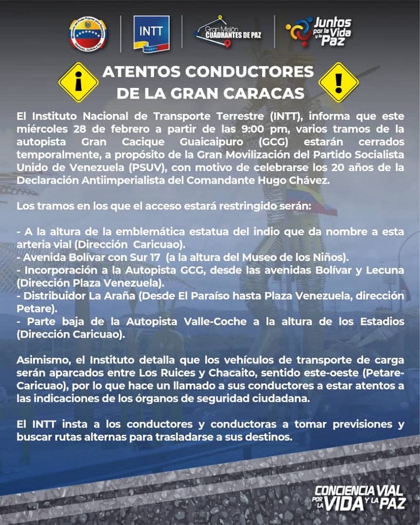 Tomen vías alternas: Varios tramos de la autopista Gran Cacique Guaicaipuro están cerrados este #29Feb por marcha