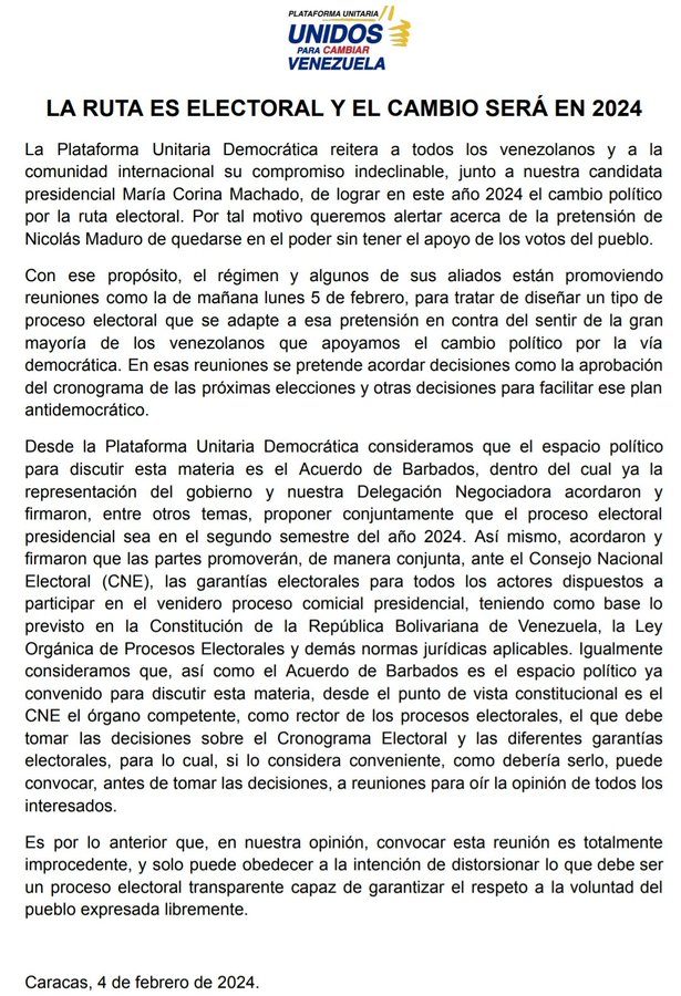 Oposición venezolana denuncia que el Gobierno pretende diseñar unas elecciones «antidemocráticas»