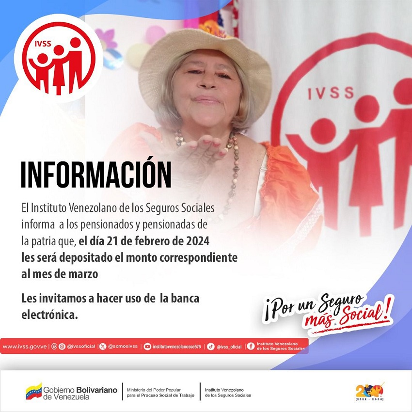 IVSS paga este #21Feb la pensión correspondiente al mes de marzo de 2024