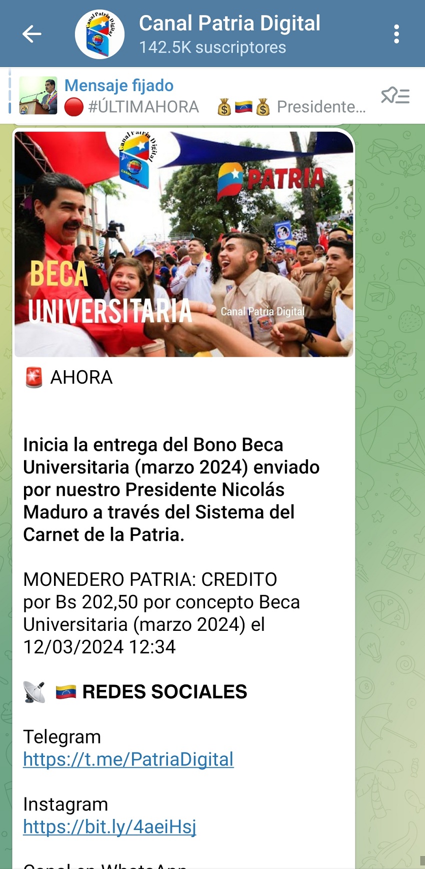Pagan los bonos «Beca Universitaria» y «Beca Enseñanza Media» de marzo por el Carnet de la Patria (+montos)