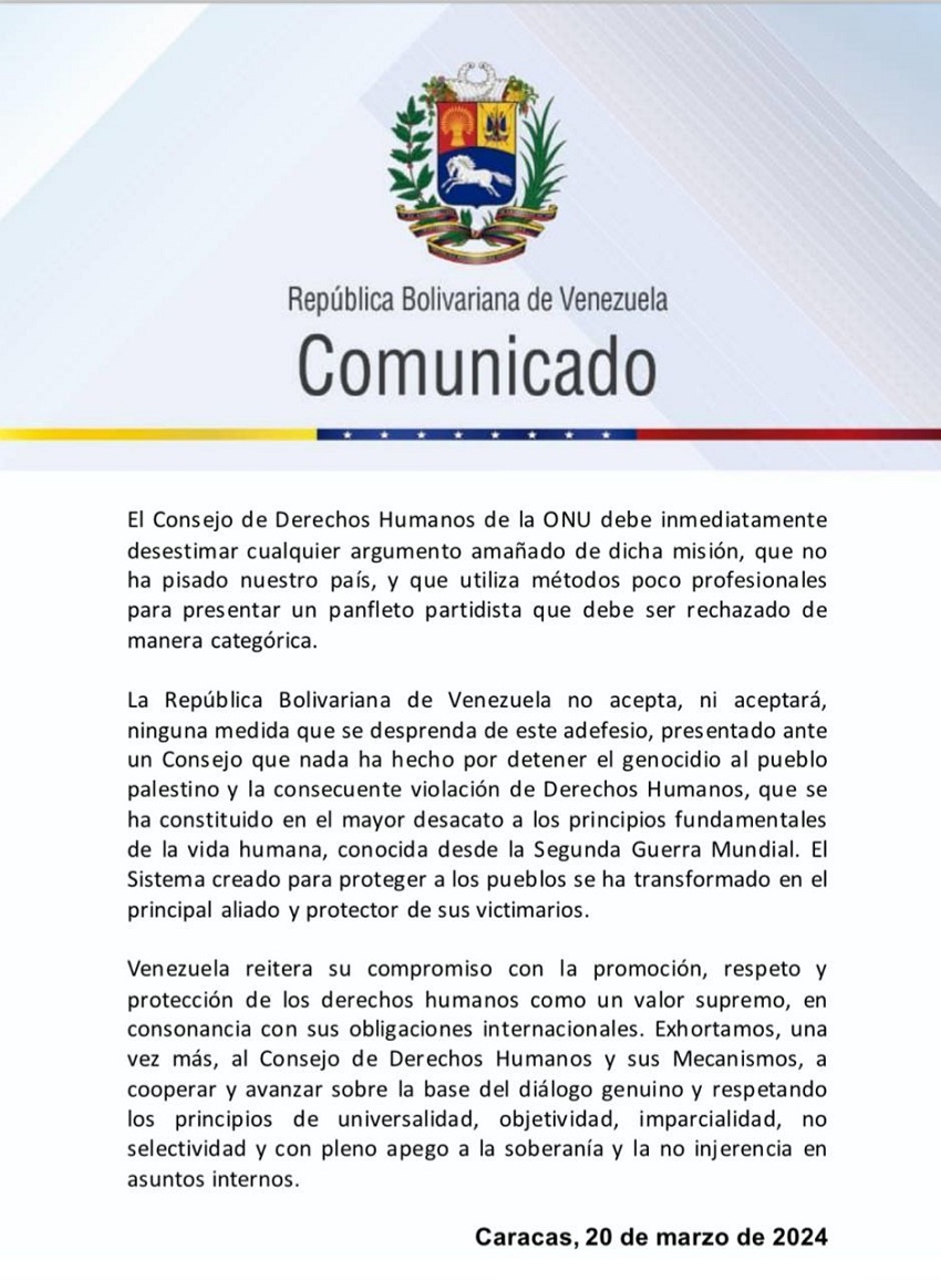 Gobierno venezolano tilda de «mentiras» las declaraciones de la misión independiente de la ONU (+comunicado)