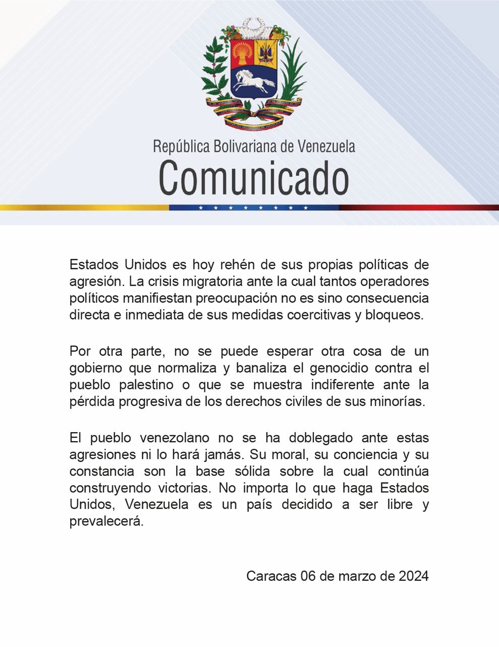 Gobierno rechazó renovación ejecutiva de EEUU contra Venezuela: «Opta por aplicar terrorismo económico»