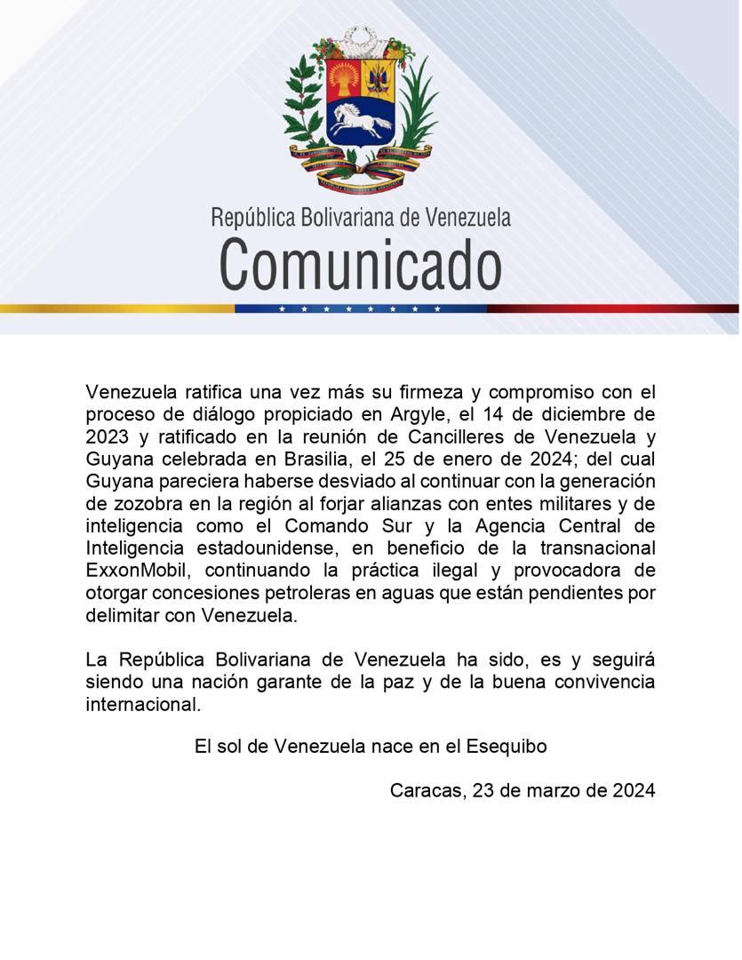 Venezuela rechaza «impropios comentarios» de Guyana sobre ley que crea región en el Esequibo