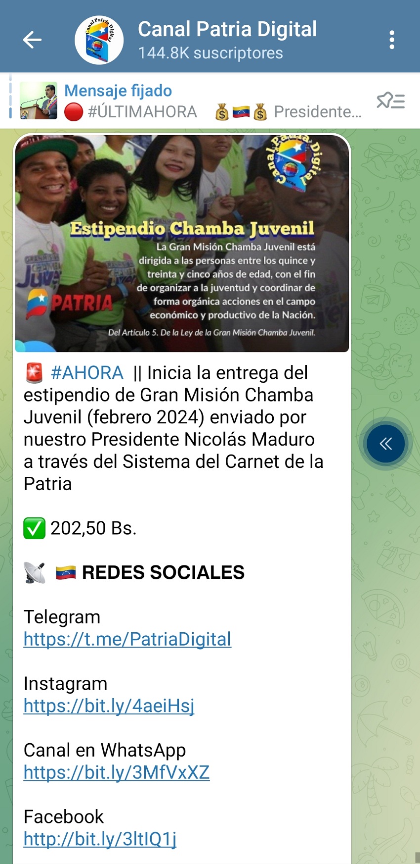 Pagan el estipendio «Somos Venezuela» y «Chamba Juvenil»: El monto es de US$ 5