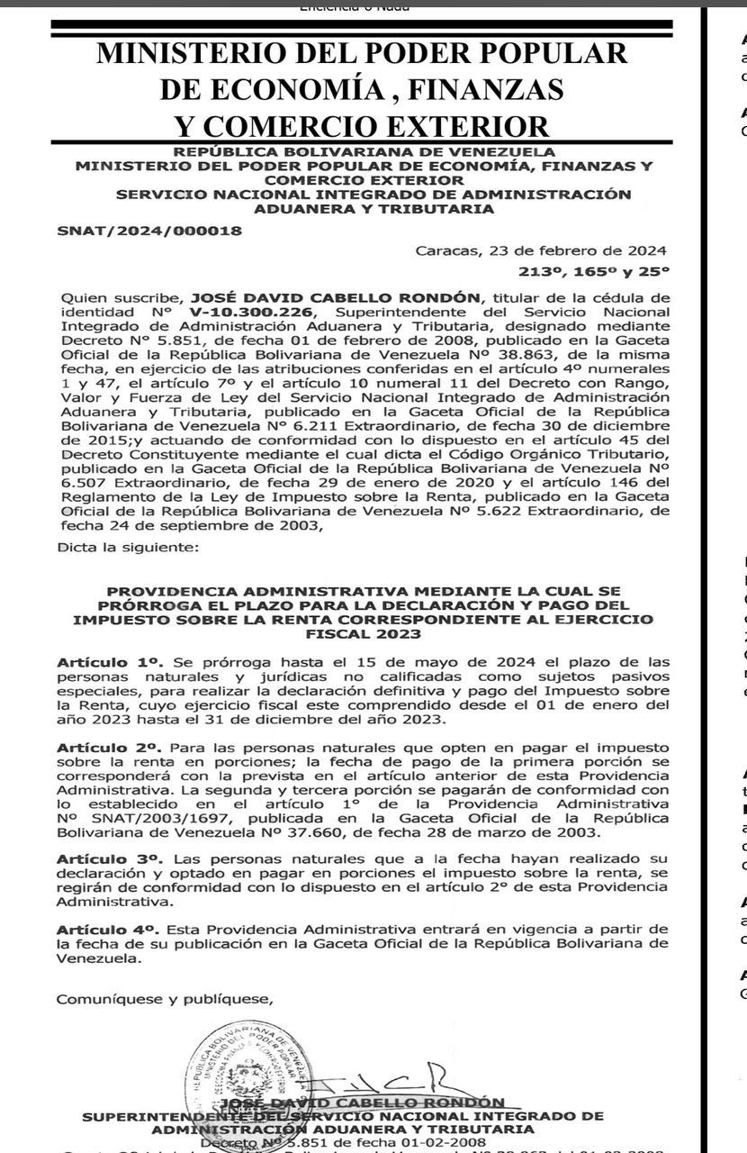 #Atención SENIAT prorrogó hasta el 15 de mayo lapso para pagar el ISLR a contribuyentes no especiales