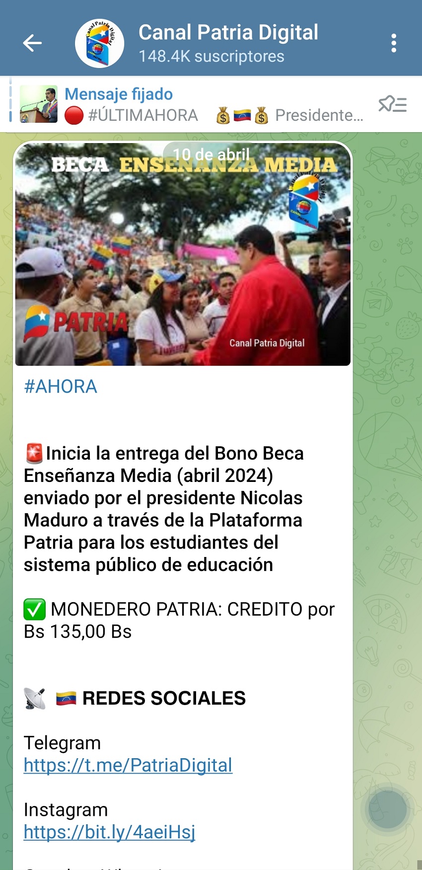 Equivale a US$ 3: Pagan bono «Beca Enseñanza Media» de abril por la plataforma Patria