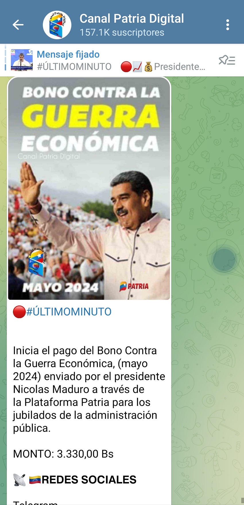 Equivale a US$ 90: Pagan bono «Contra la Guerra Económica» de mayo a jubilados por el sistema Patria