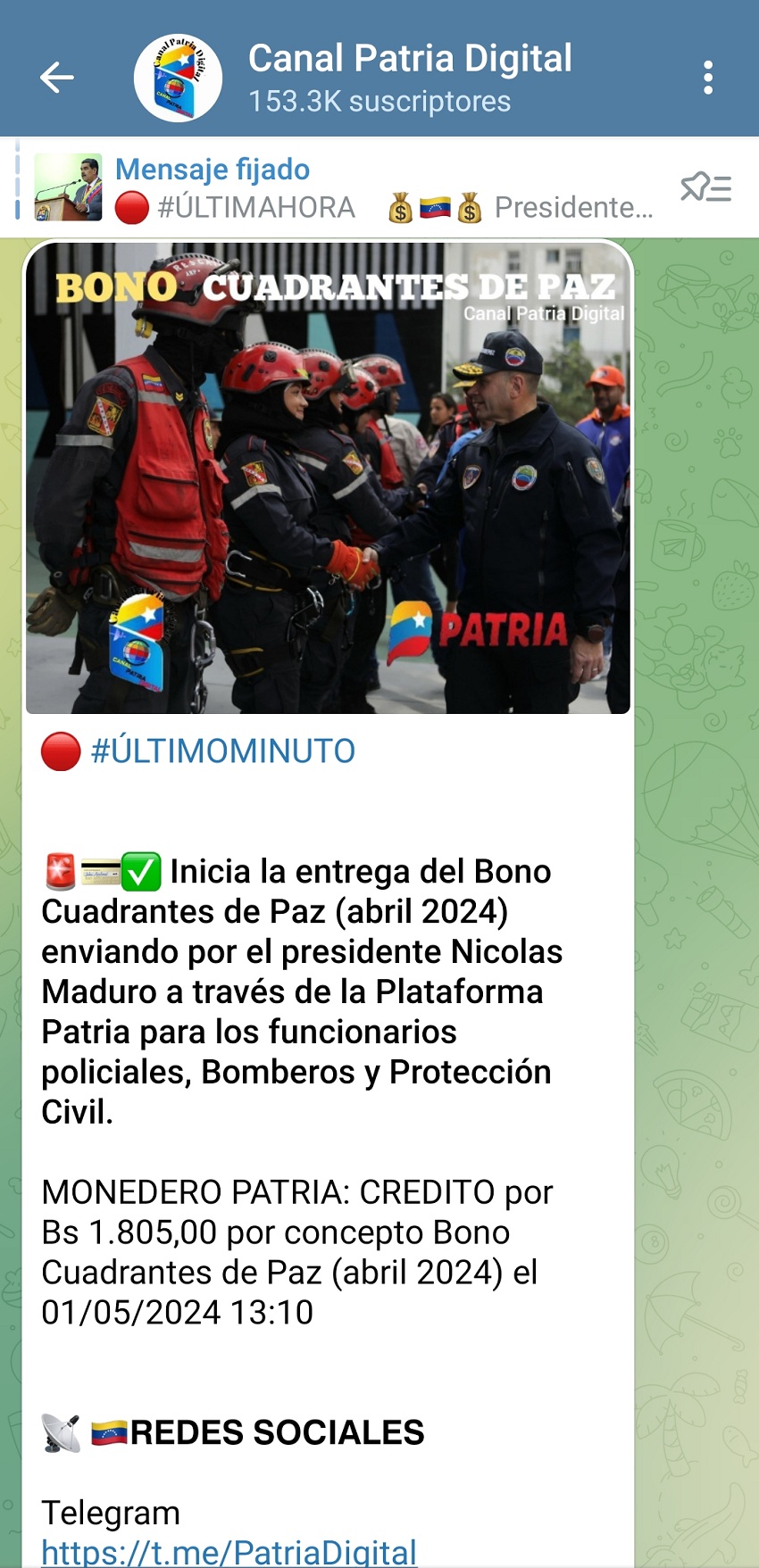US$ 49 a funcionarios policiales, bomberos y de Protección Civil: Pagan bono «Cuadrante de Paz» de abril