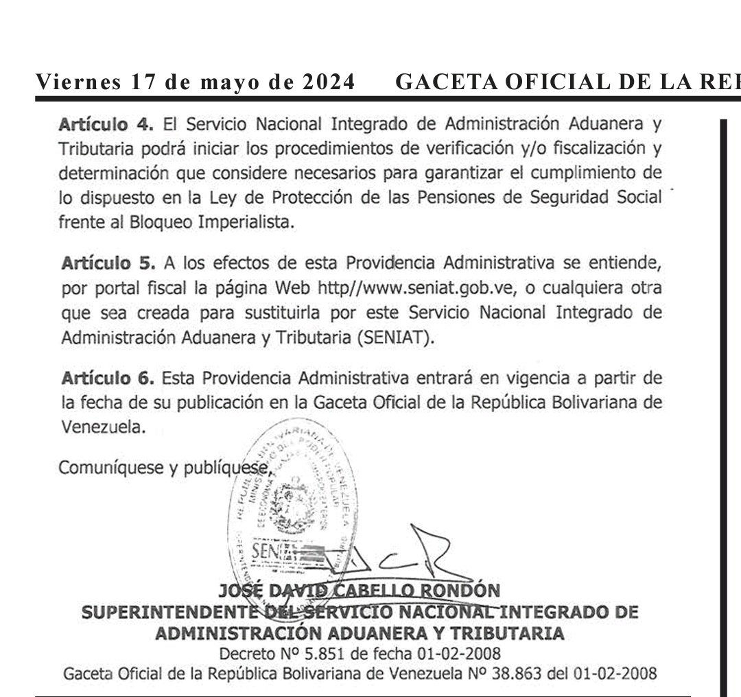 #Atención Publican en Gaceta Oficial normas y calendario para declarar y pagar contribución a pensiones