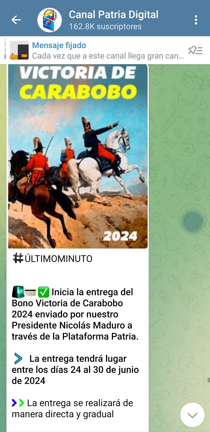 Más de US$ 4: Pagan el bono «Victoria de Carabobo» de junio a través de la plataforma Patria