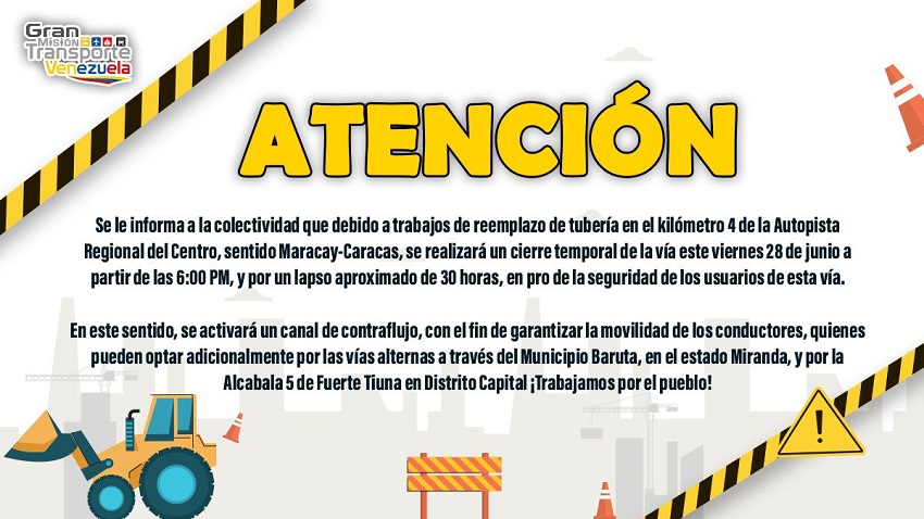 Activarán este #28Jun canal de contraflujo en el Km 4 de la Autopista Regional del Centro por mantenimiento
