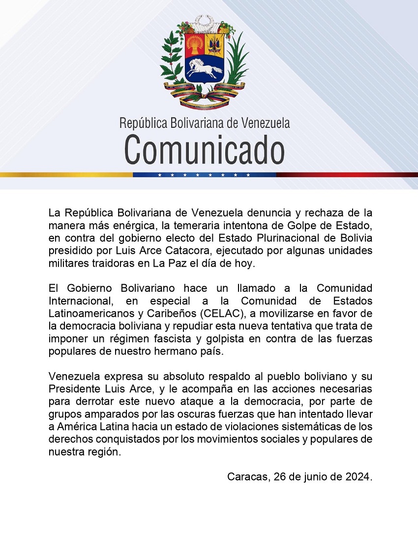 Maduro denuncia golpe de Estado en Bolivia y llama al pueblo boliviano «a defender su democracia»