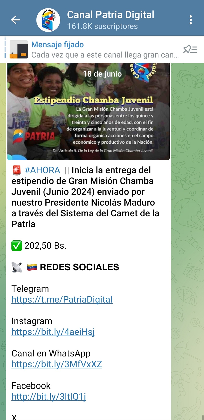 El monto es de US$ 5: Pagan el estipendio «Somos Venezuela» y «Chamba Juvenil» de junio