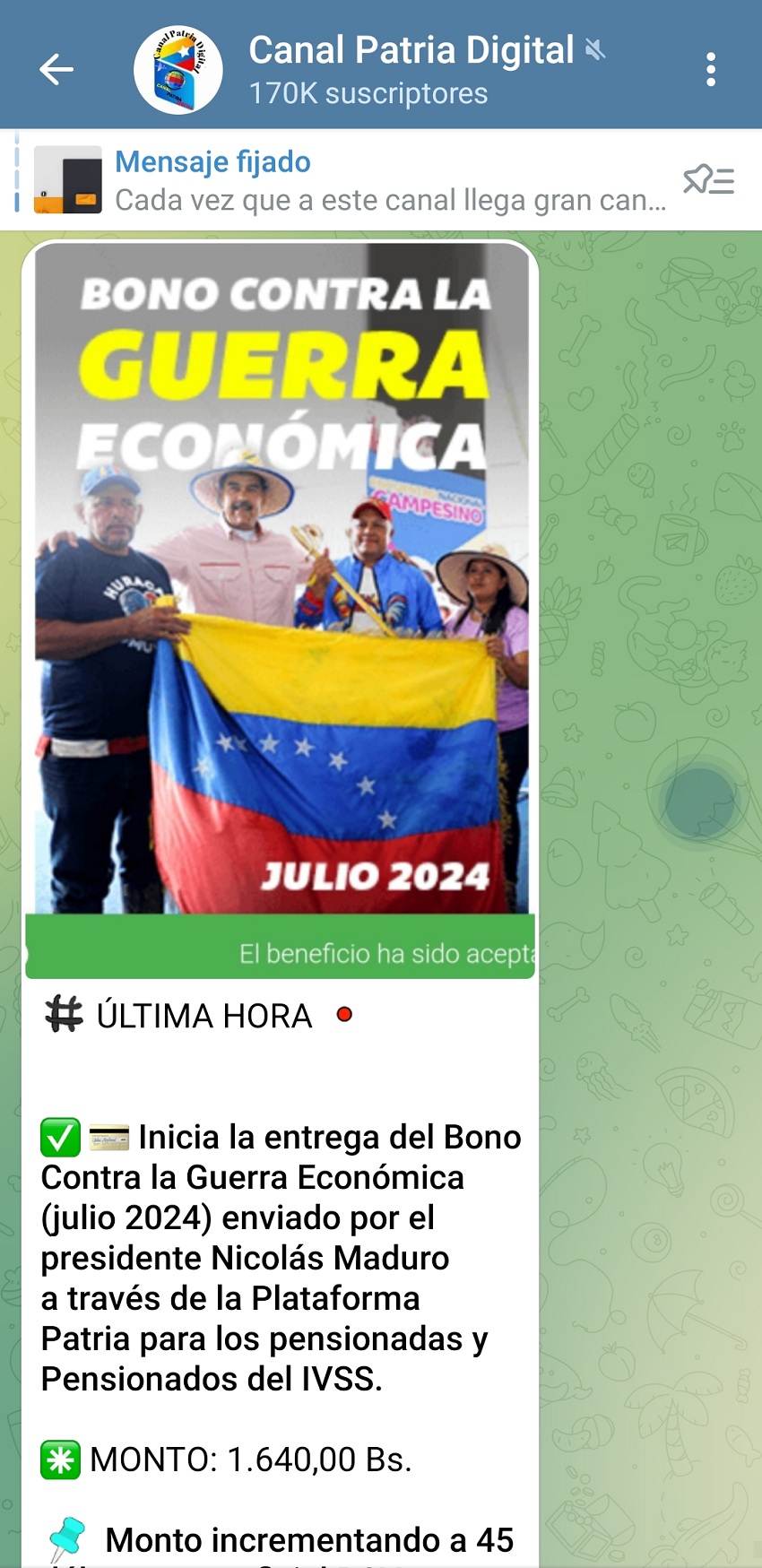 Cubre el 8% de la Canasta Alimentaria: Pagan bono «Contra la Guerra Económica» a pensionados por US$ 44