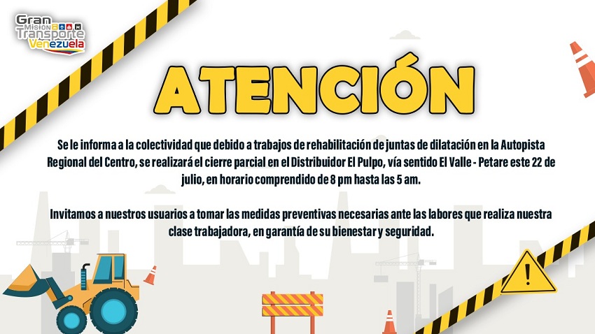 Cerrarán parcialmente este #22Jul el Distribuidor El Pulpo por labores de mantenimiento en la ARC (+detalles)
