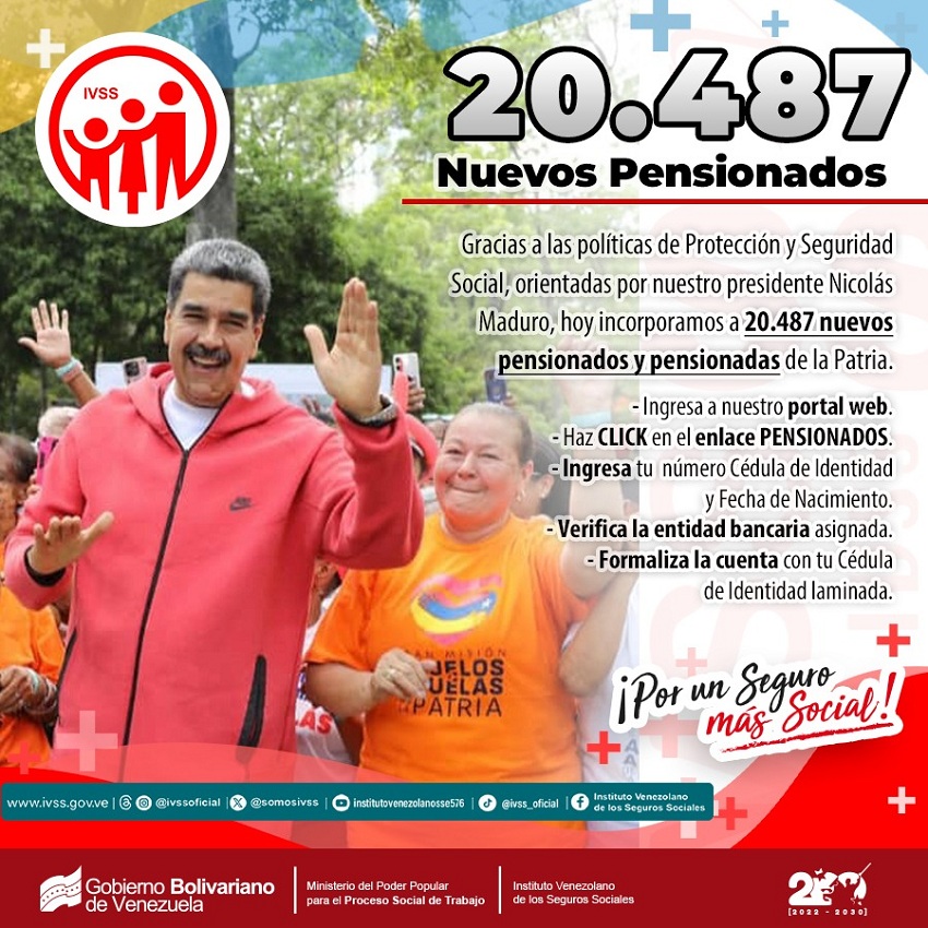 IVSS pagará este #22Jul la pensión correspondiente al mes de agosto de 2024