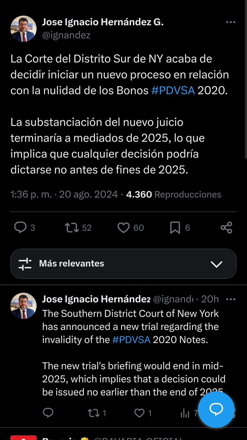 Tribunal de EEUU iniciará nuevo proceso sobre nulidad de los Bonos PDVSA 2020
