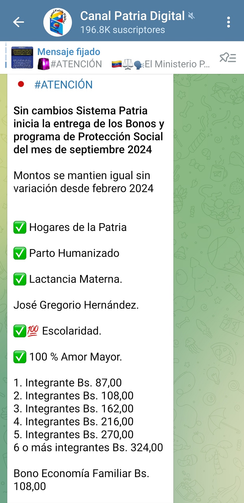 Estos son los montos de los bonos del sistema Patria en septiembre: No hubo variación