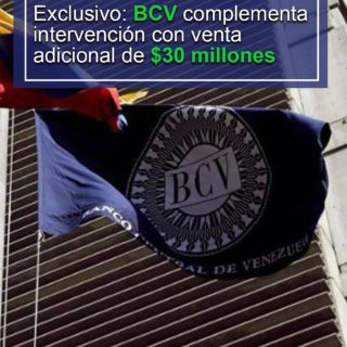 BCV complementa intervención cambiaria con venta adicional de US$30 millones este #30Oct