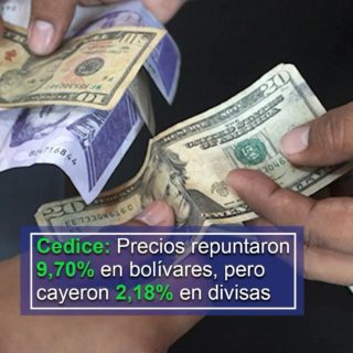 Cedice: Precios repuntaron 9,70% en bolívares, pero en divisas cayeron 2,18% en octubre