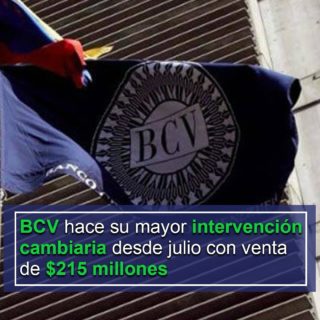 BCV realiza su mayor intervención cambiaria desde julio con venta de US$215 millones este #19Nov