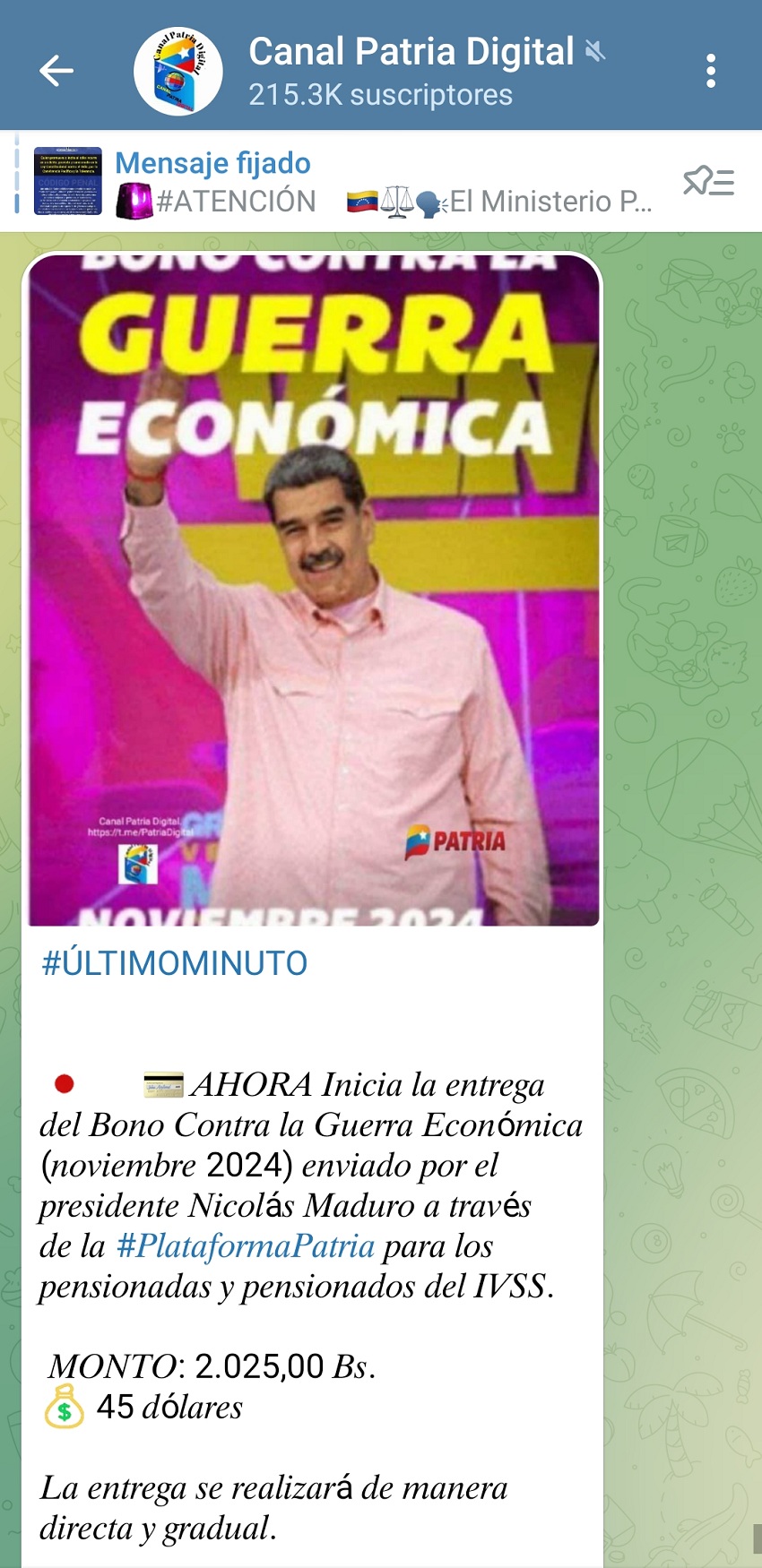 #Dato: Bono de «Guerra Económica» para pensionados incrementó 16% y se ubicó en Bs. 2.025