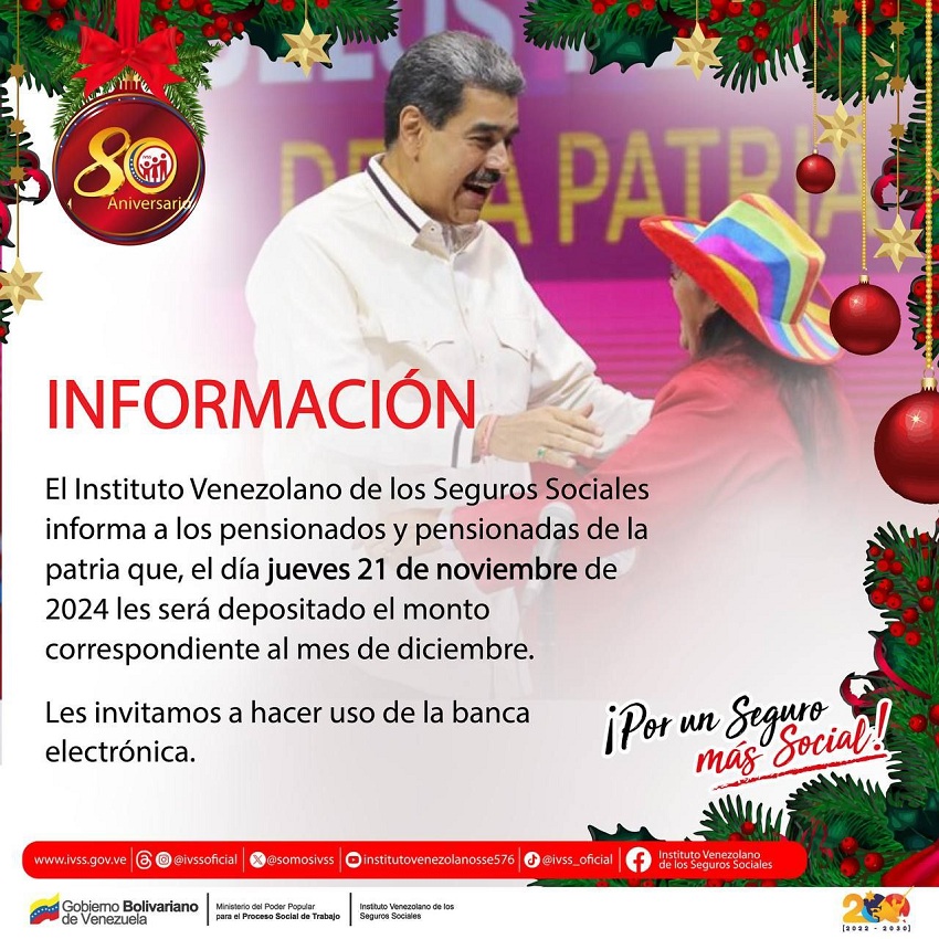 IVSS pagará este #21Nov la pensión correspondiente al mes de diciembre