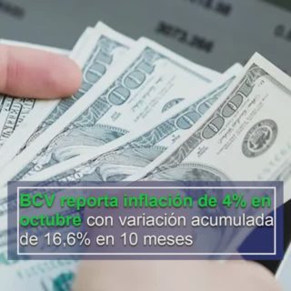 BCV reporta inflación de 4% en octubre con variación acumulada de 16,6% en diez meses