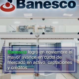 Banesco logró en noviembre el mayor avance en cuota de mercado en activo, captaciones y créditos