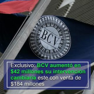 BCV aumentó en US$42 millones su intervención cambiaria este #23Dic con venta de US$184 millones