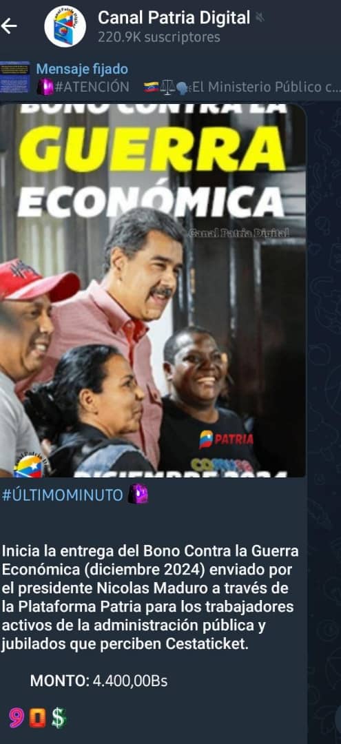 Pagan Bono contra la Guerra Económica: aumentó 8,64% en bolívares y se redujo 0,34% en dólares