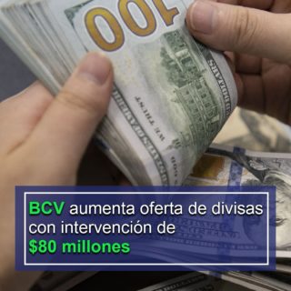 BCV aumenta oferta de divisas con intervención de US$80 millones, la mayor en lo que va de 2025
