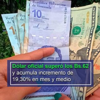Dólar oficial superó los Bs.62 este #14Feb y acumula incremento de 19,30% en mes y medio