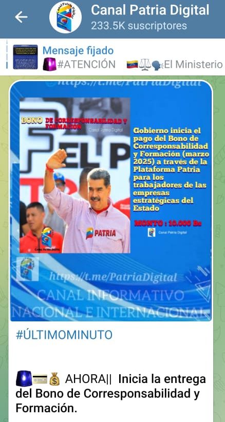 Inician pago del «Bono Corresponsabilidad y Formación» de marzo: aumentó 14,94% en bolívares y 7,43% en dólares
