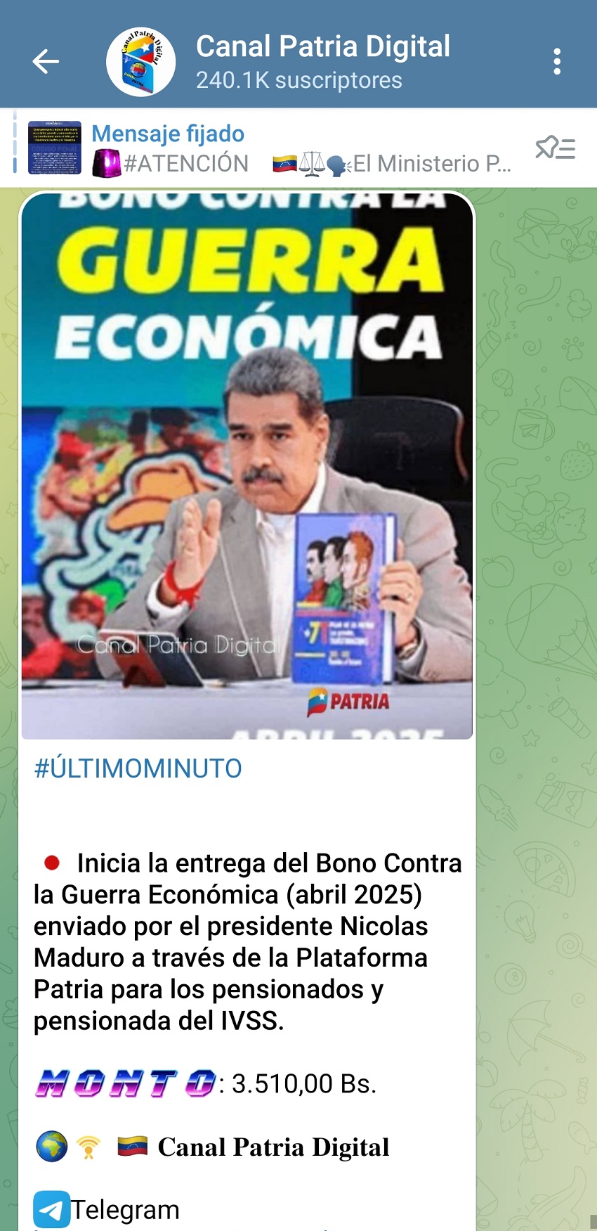 Pagan bono «Contra la Guerra Económica» de abril a pensionados: Aumentó 18% en bolívares (+monto)