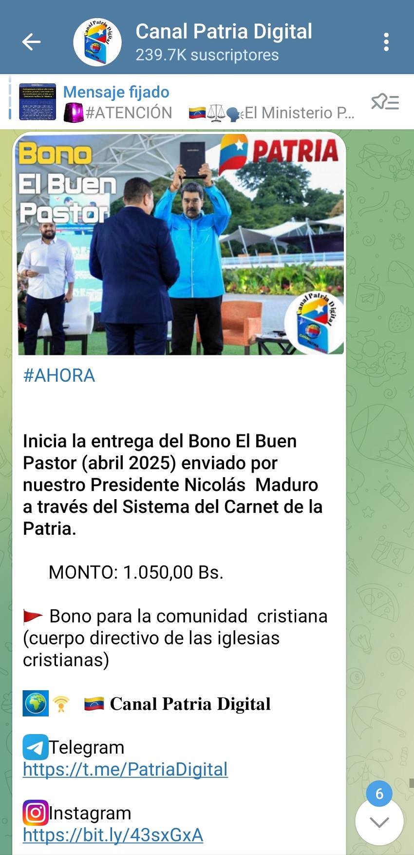 Comenzó la entrega del bono «El Buen Pastor» de abril: Equivale a US$ 12