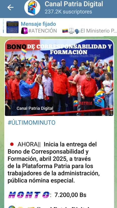 Pagan Bono Corresponsabilidad y Formación de abril: equivale a US$94,98