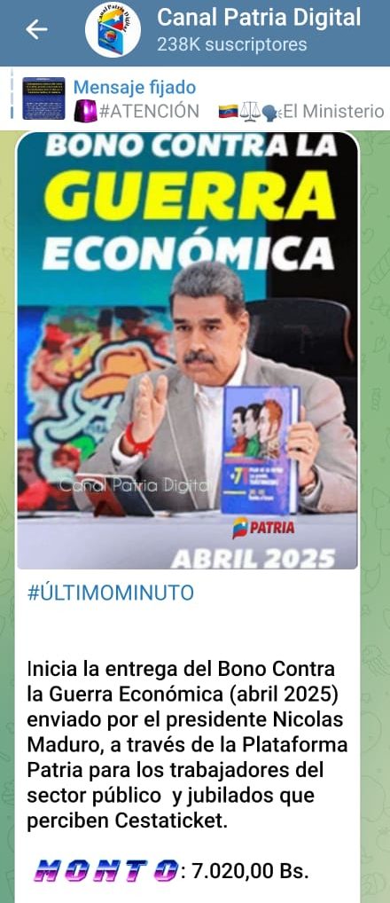 Pagan bono «Contra la Guerra Económica» a trabajadores activos y a jubilados: aumentó 18,18% en bolívares
