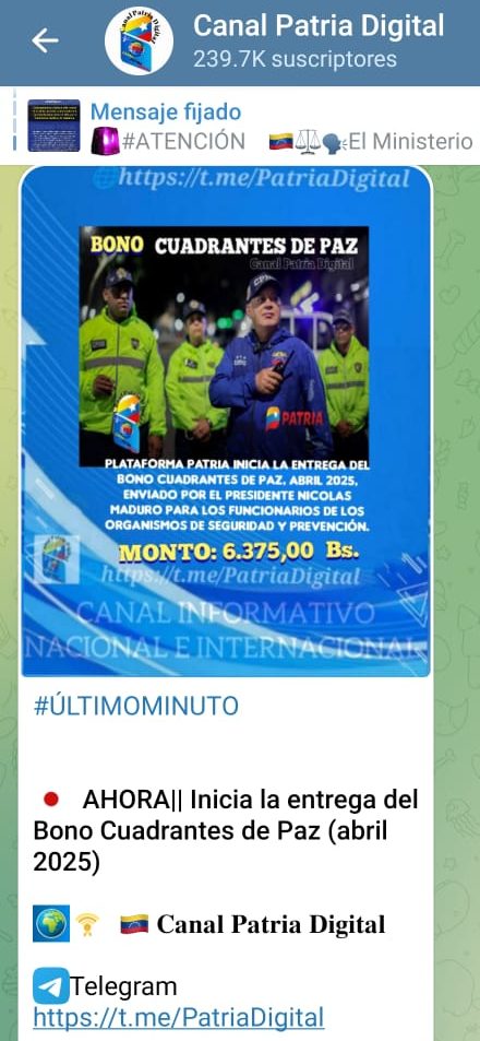 Inician pago del «Bono Cuadrantes de Paz» de abril: incrementó 28,78% en bolívares