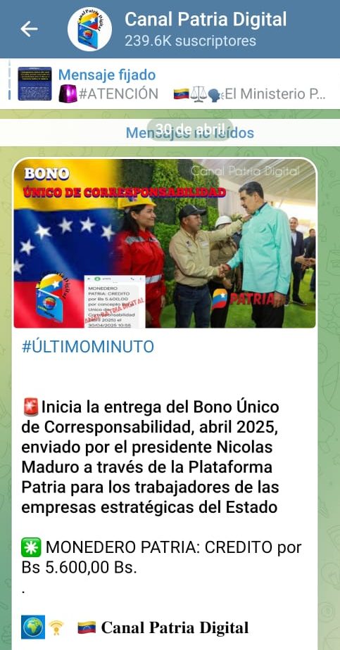 Inician pago del «Bono Único de Corresponsabilidad»: equivale a US$63,95