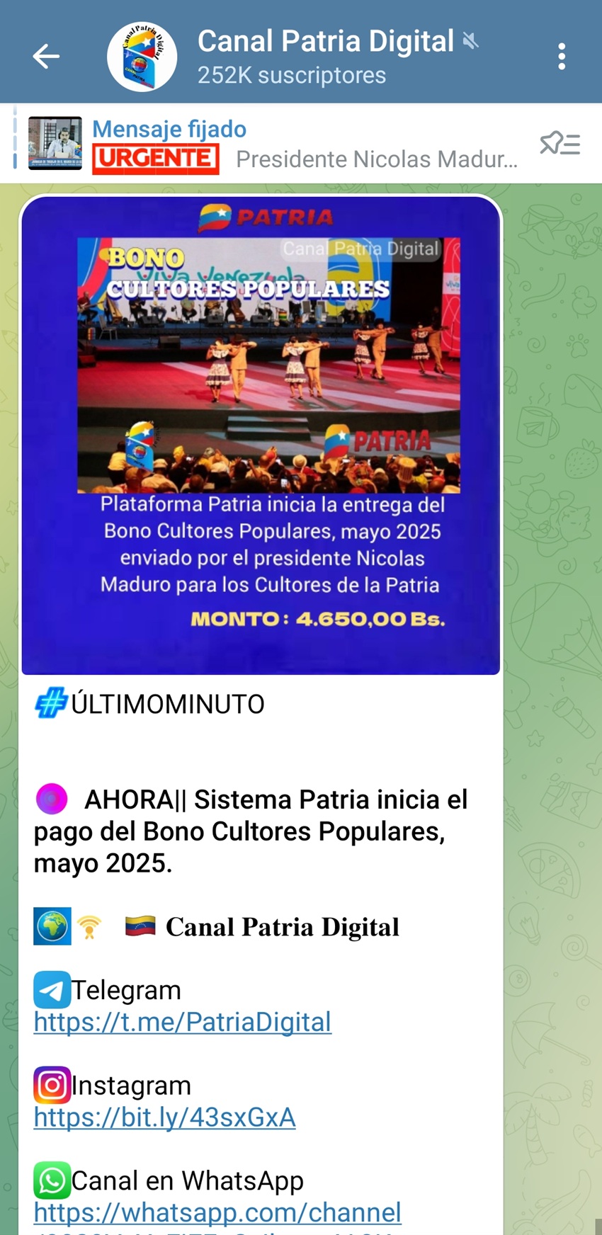 Incrementó en bolívares y en divisas: Pagan bono «Cultores Populares» de mayo