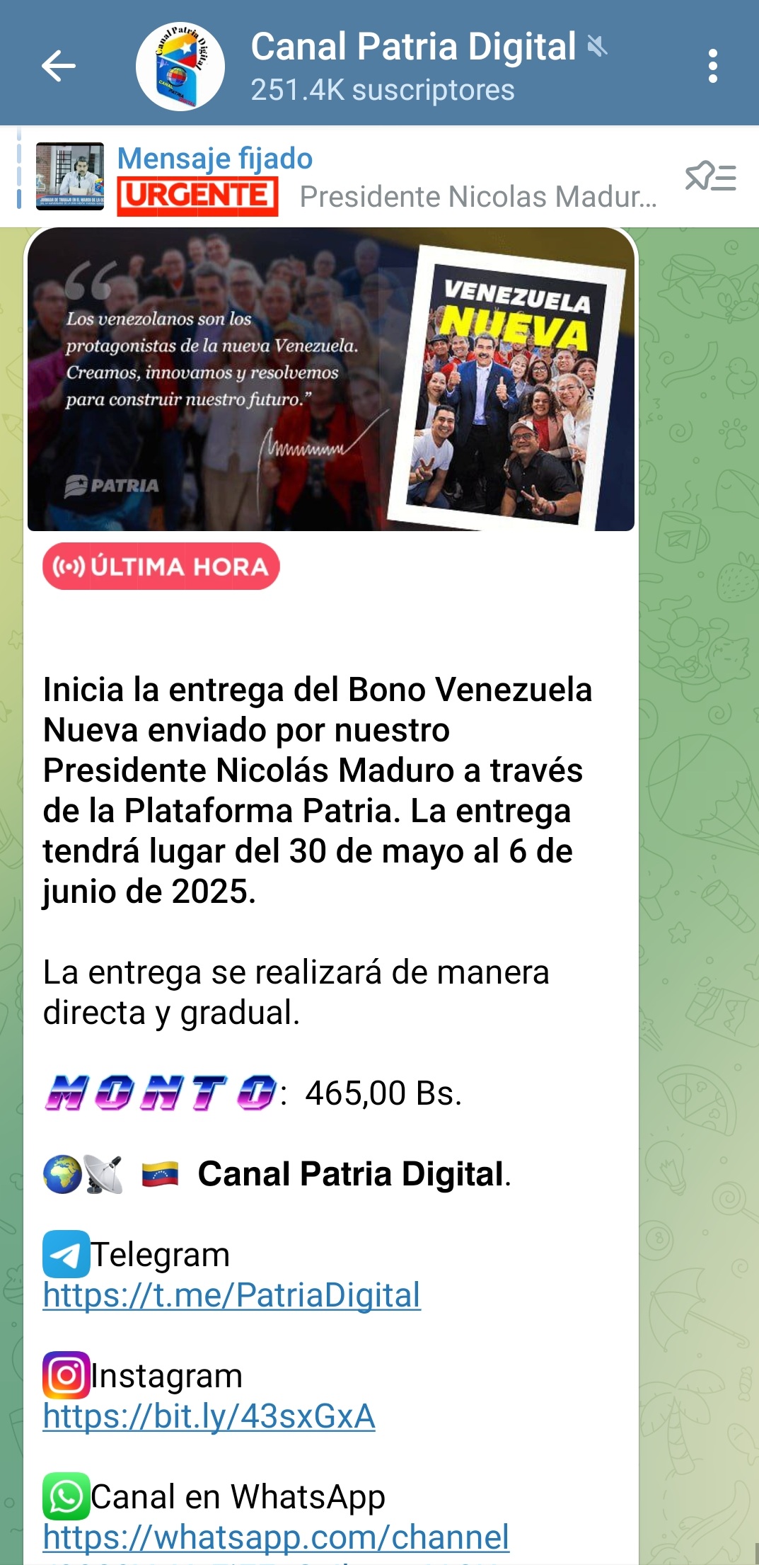 Pagan el bono «Venezuela Nueva» a través de la Plataforma Patria: Equivale a US$ 4,80