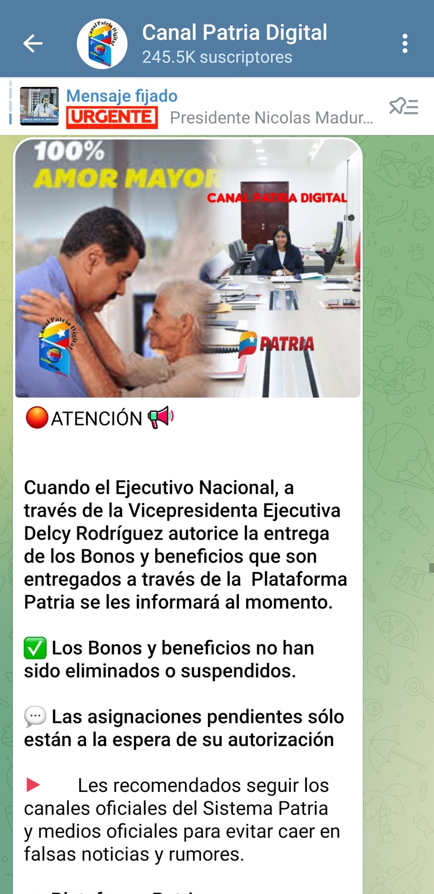 Aumentos de bonos del Sistema Patria esperan por autorización de la vicepresidenta Delcy Rodríguez
