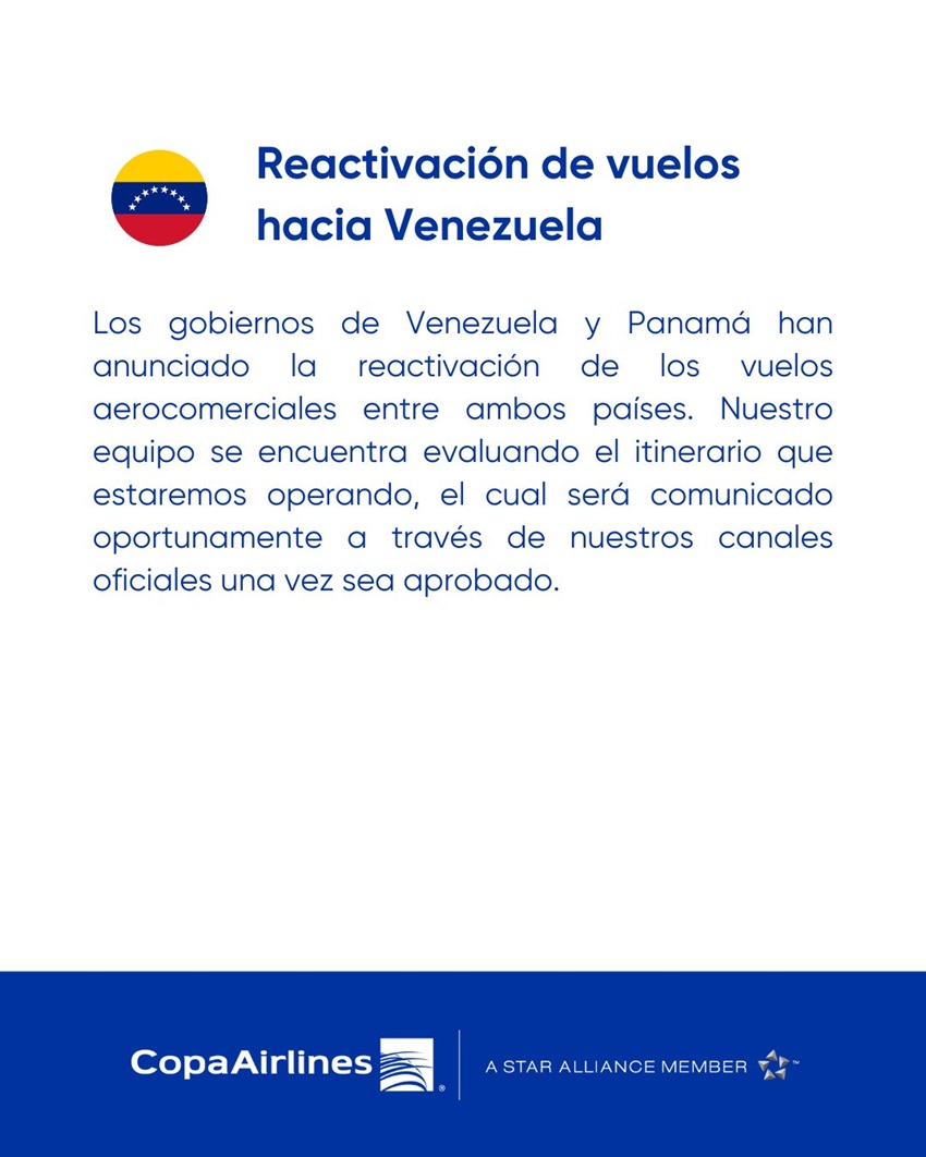 Conozca el itinerario: Copa Airlines iniciará vuelos entre Venezuela y Panamá a partir del #27May